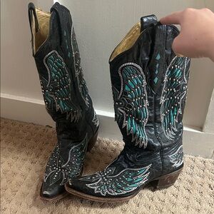 Black and Teal Western Corral Vintage Cowboy Boots